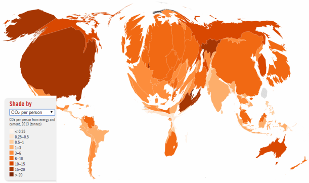 Cumulative emissions carbon map per capita